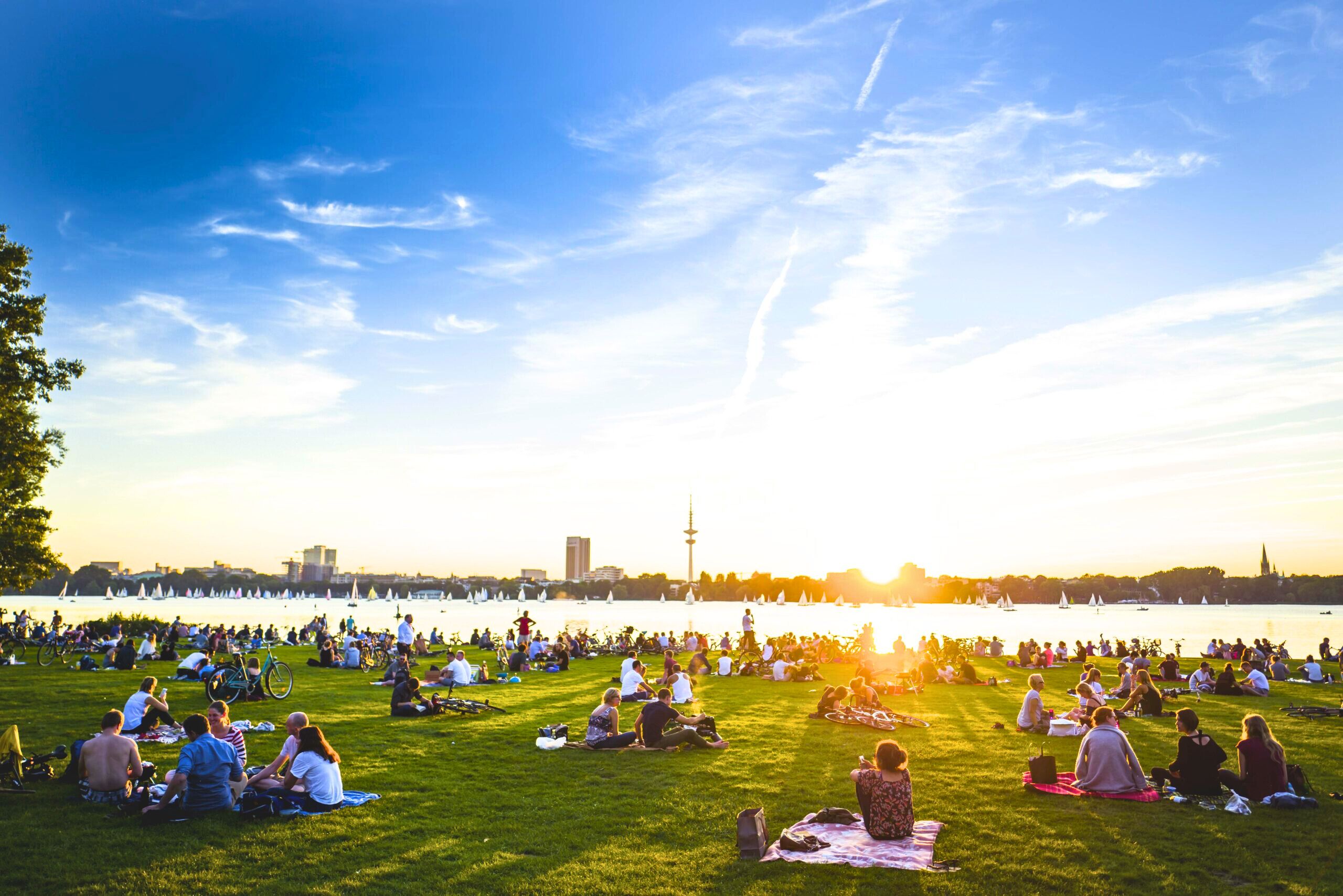 Genieß den Sonnenuntergang auf der Wiese Schwanenwik